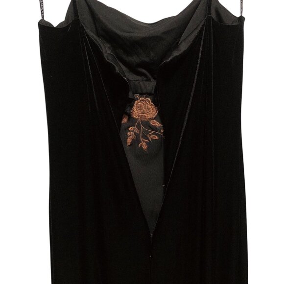 Arianna Black Velvet Copper Rose Embroidery Sleeveless Maxi Dress 14 - Picture 8 of 12